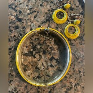 Vintage Yellow Metal clasp Bracelet and earrings pierced earrings Set